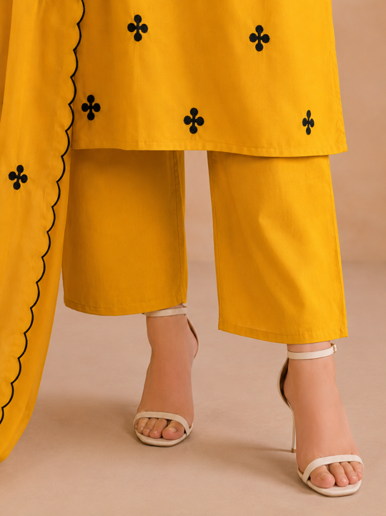 Mustard Yellow Embroidered Kurta Pant Set with Dupatta