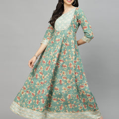 Stylum Women's Printed Rayon Blend Anarkali Kurta (AARUGREEN)