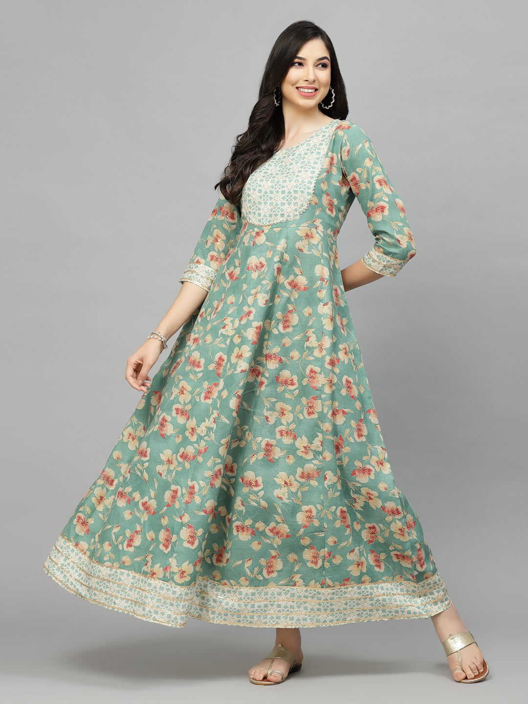 Stylum Women's Printed Rayon Blend Anarkali Kurta (AARUGREEN)