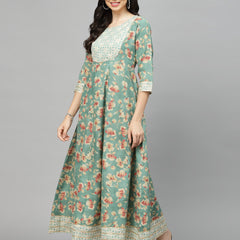Stylum Women's Printed Rayon Blend Anarkali Kurta (AARUGREEN)