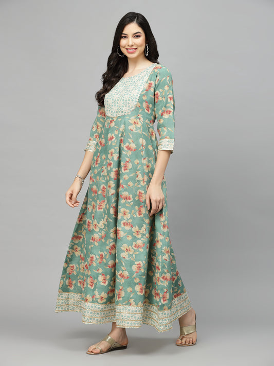 Stylum Women's Printed Rayon Blend Anarkali Kurta (AARUGREEN)