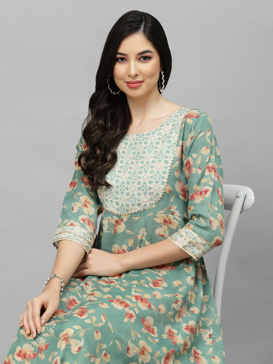 Stylum Women's Printed Rayon Blend Anarkali Kurta (AARUGREEN)