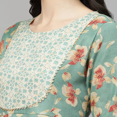 Stylum Women's Printed Rayon Blend Anarkali Kurta (AARUGREEN)