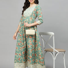 Stylum Women's Printed Rayon Blend Anarkali Kurta (AARUGREEN)