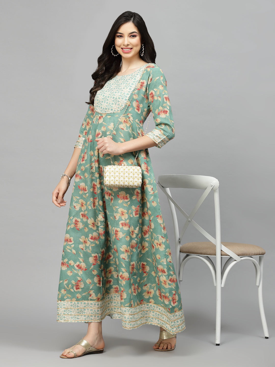 Stylum Women's Printed Rayon Blend Anarkali Kurta (AARUGREEN)