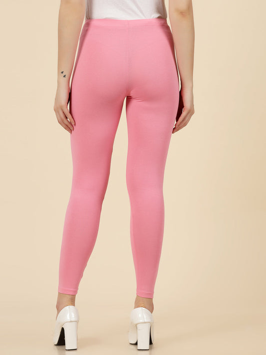 Stylum Women's Solid Mid Rise Cotton Lycra Ankle Length Leggings (ANKLE_BABYPINK)