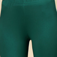Stylum Women's Solid Mid Rise Cotton Lycra Ankle Length Leggings (ANKLE_GREEN)