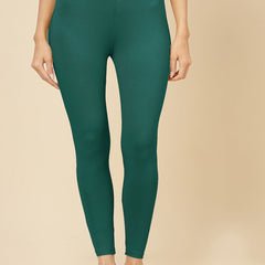 Stylum Women's Solid Mid Rise Cotton Lycra Ankle Length Leggings (ANKLE_GREEN)