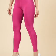 Stylum Women's Solid Mid Rise Cotton Lycra Ankle Length Leggings (ANKLE_PINK)