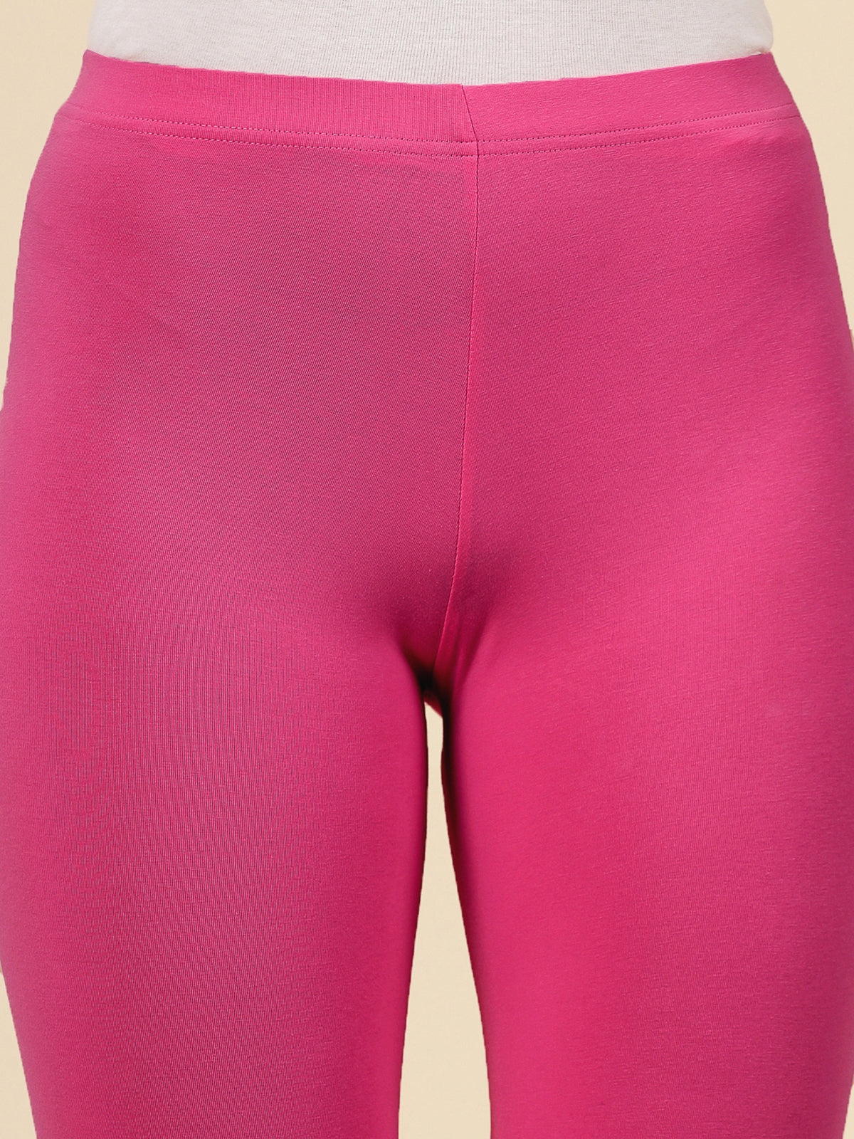 Stylum Women's Solid Mid Rise Cotton Lycra Ankle Length Leggings (ANKLE_PINK)