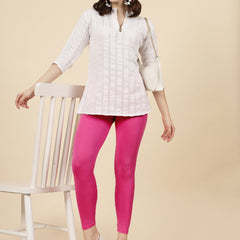 Stylum Women's Solid Mid Rise Cotton Lycra Ankle Length Leggings (ANKLE_PINK)