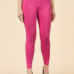 Stylum Women's Solid Mid Rise Cotton Lycra Ankle Length Leggings (ANKLE_PINK)