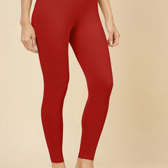 Stylum Women's Solid Mid Rise Cotton Lycra Ankle Length Leggings (ANKLE_RED)