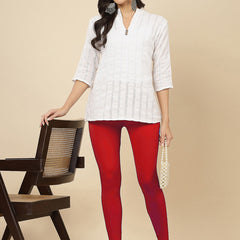 Stylum Women's Solid Mid Rise Cotton Lycra Ankle Length Leggings (ANKLE_RED)