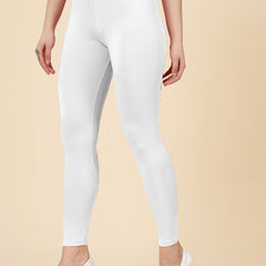 Stylum Women's Solid Mid Rise Cotton Lycra Ankle Length Leggings (ANKLE_WHITE)