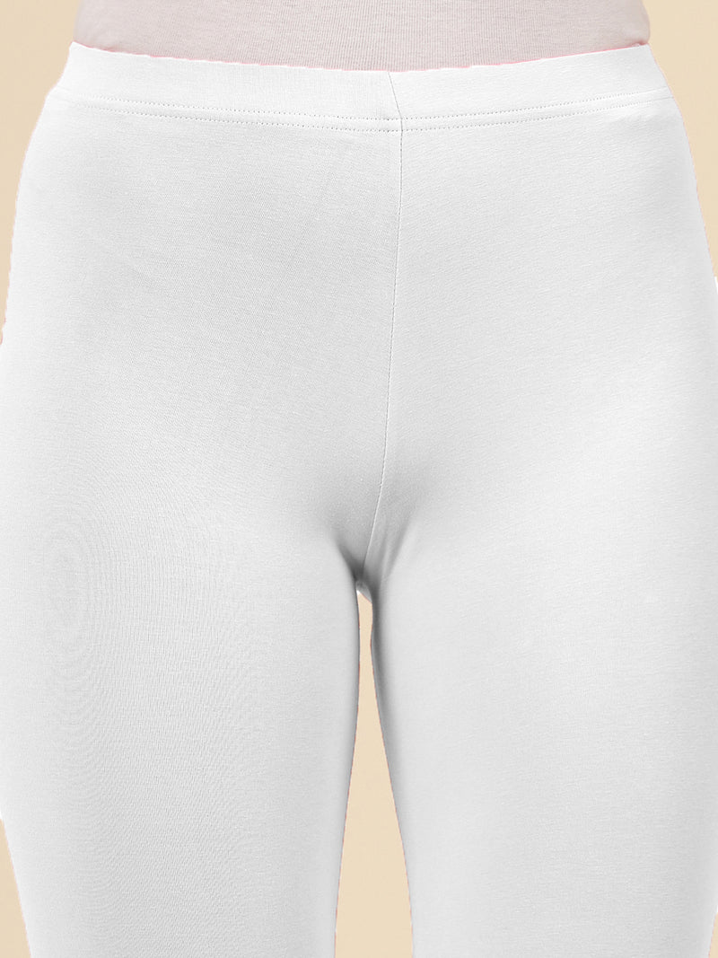 Stylum Women's Solid Mid Rise Cotton Lycra Ankle Length Leggings (ANKLE_WHITE)