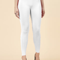 Stylum Women's Solid Mid Rise Cotton Lycra Ankle Length Leggings (ANKLE_WHITE)
