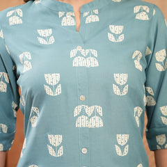Stylum Women's Aqua Floral Printed Rayon A-Line Kurta (AQUACRAFT)