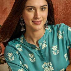 Stylum Women's Aqua Floral Printed Rayon A-Line Kurta (AQUACRAFT)
