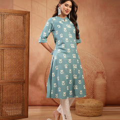 Stylum Women's Aqua Floral Printed Rayon A-Line Kurta (AQUACRAFT)