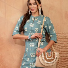 Stylum Women's Aqua Floral Printed Rayon A-Line Kurta (AQUACRAFT)