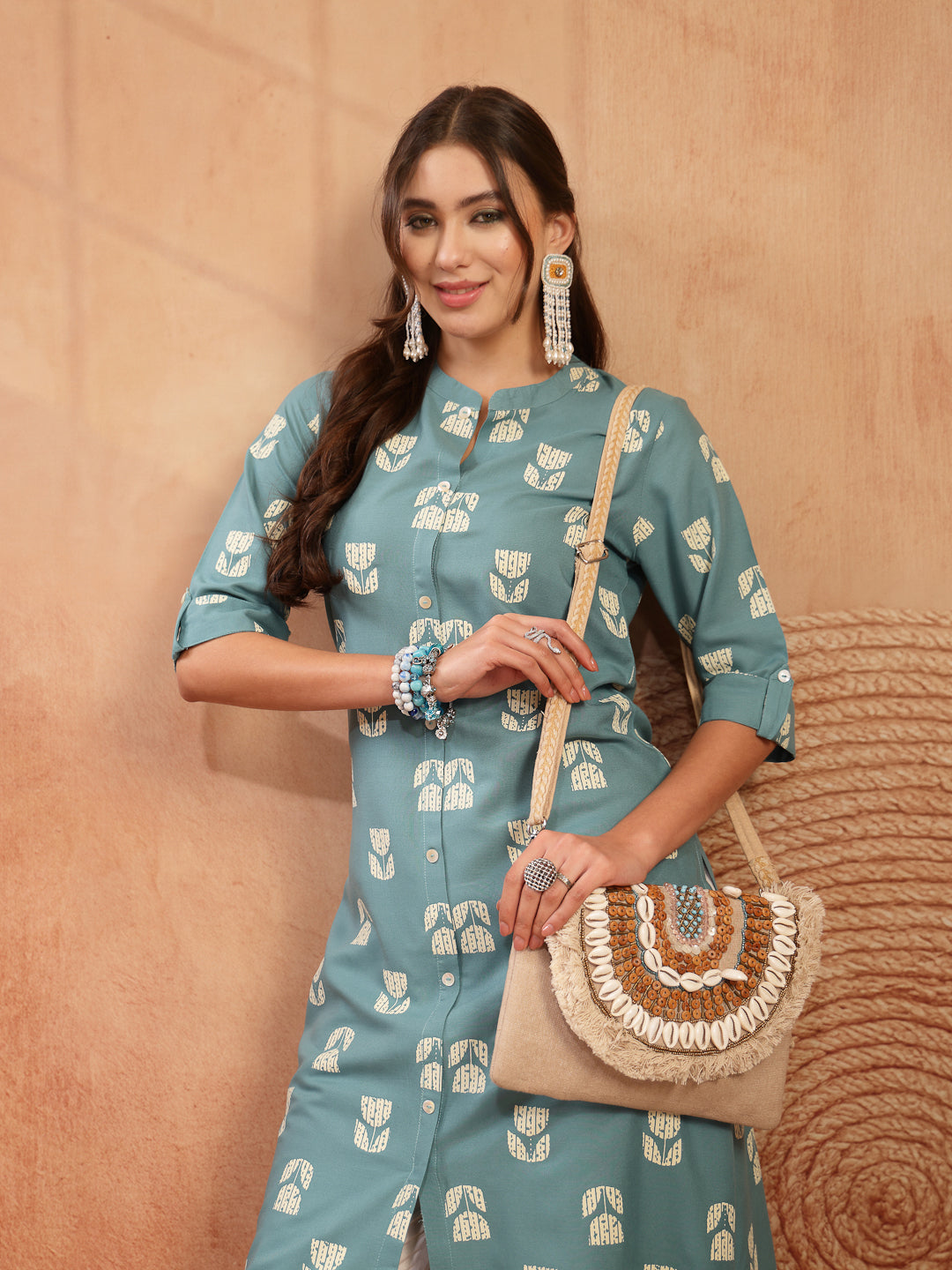 Stylum Women's Aqua Floral Printed Rayon A-Line Kurta (AQUACRAFT)