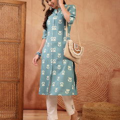 Stylum Women's Aqua Floral Printed Rayon A-Line Kurta (AQUACRAFT)