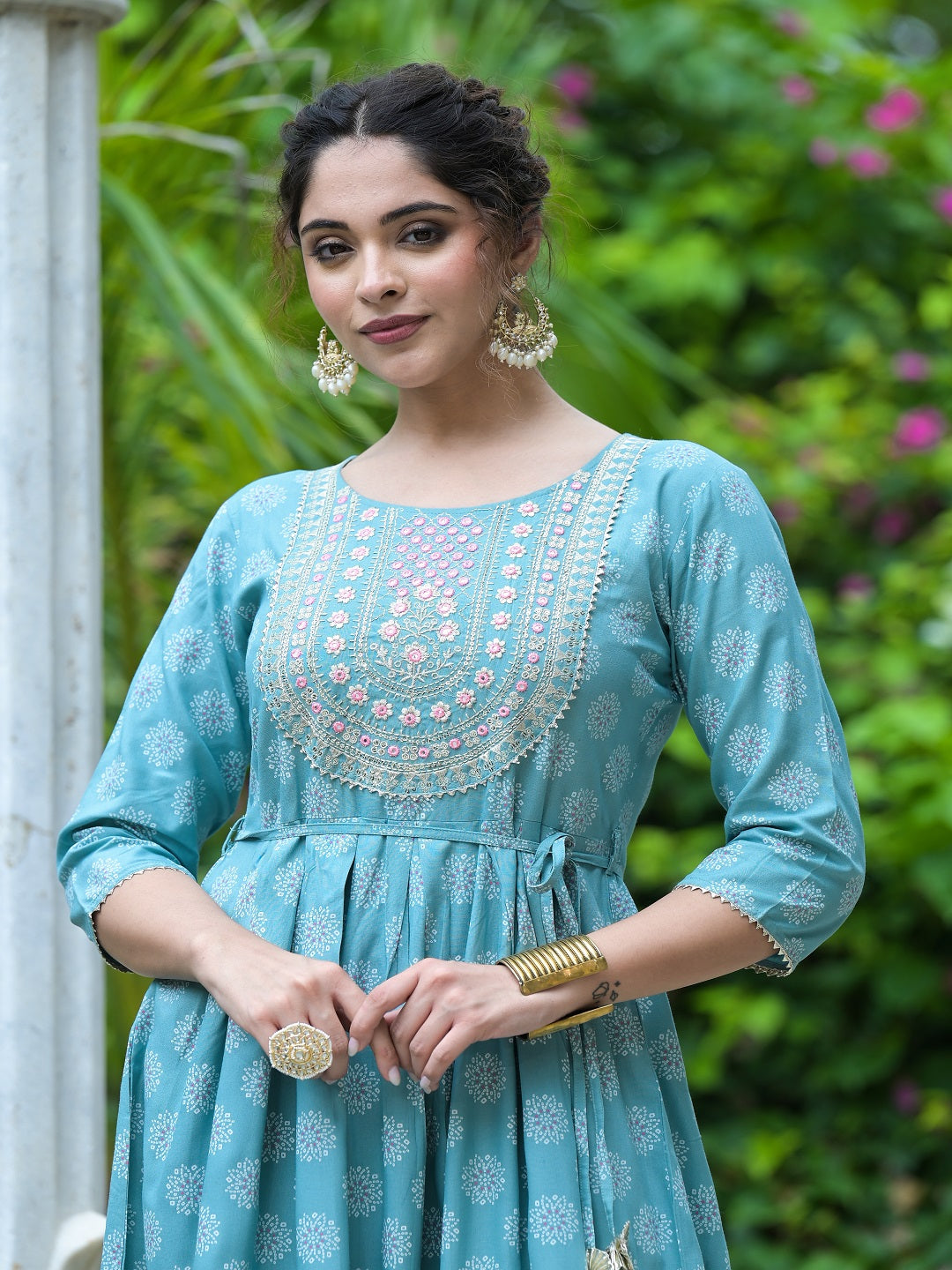 Embroidered Rayon Flared Kurta