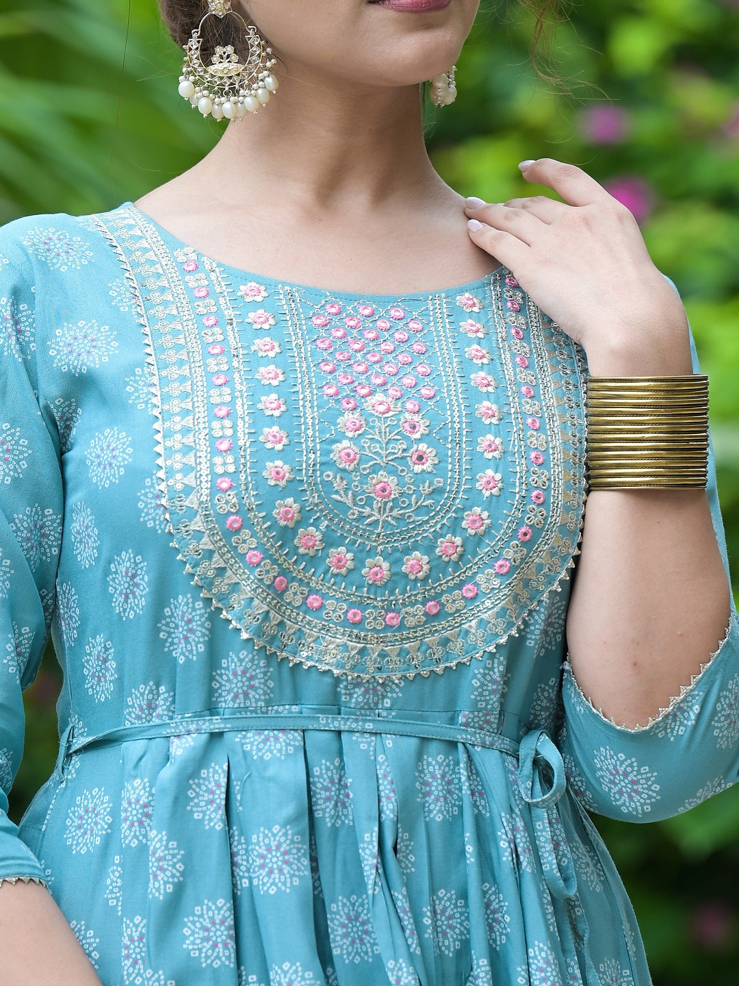 Embroidered Rayon Flared Kurta