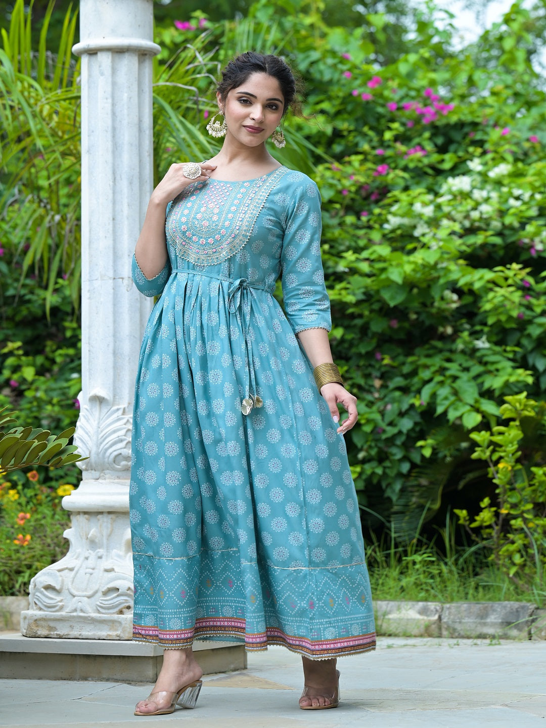 Aqua Rayon Flared Kurta