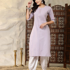 Stylum Women's Solid Cotton Blend Straight Kurta (ASHLEY)