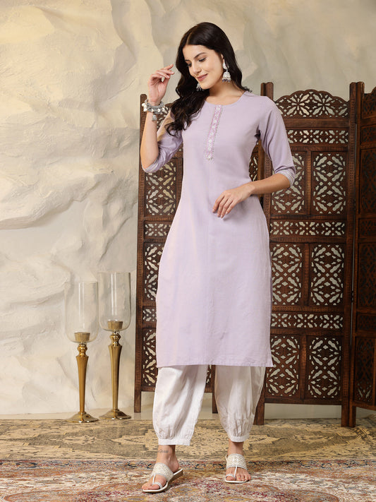 Stylum Women's Solid Cotton Blend Straight Kurta (ASHLEY)