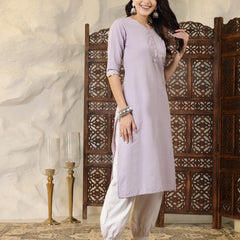 Stylum Women's Solid Cotton Blend Straight Kurta (ASHLEY)