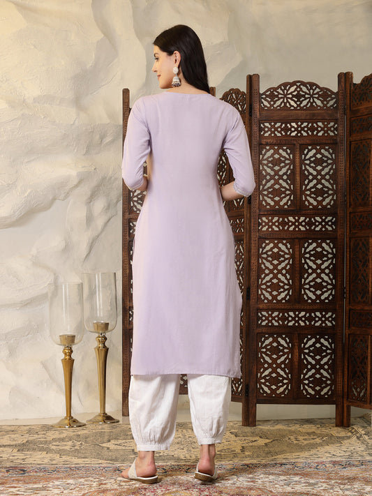 Stylum Women's Solid Cotton Blend Straight Kurta (ASHLEY)