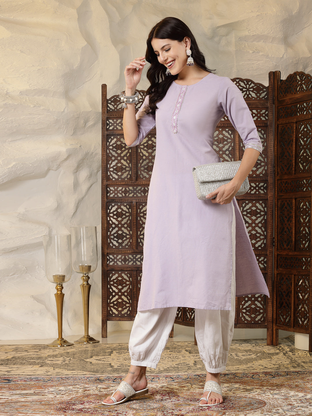 Stylum Women's Solid Cotton Blend Straight Kurta (ASHLEY)