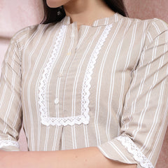 Stylum Women's Woven Striped Cotton Blend Straight Kurta (BEIGEBOSS)