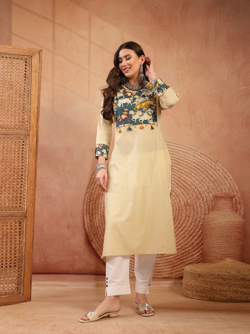 Stylum Women's Beige Solid Rayon Straight Kurta (BEIGEDHARA)