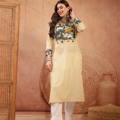 Stylum Women's Beige Solid Rayon Straight Kurta (BEIGEDHARA)
