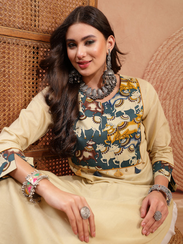 Stylum Women's Beige Solid Rayon Straight Kurta (BEIGEDHARA)