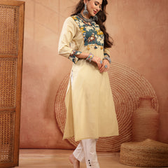 Stylum Women's Beige Solid Rayon Straight Kurta (BEIGEDHARA)