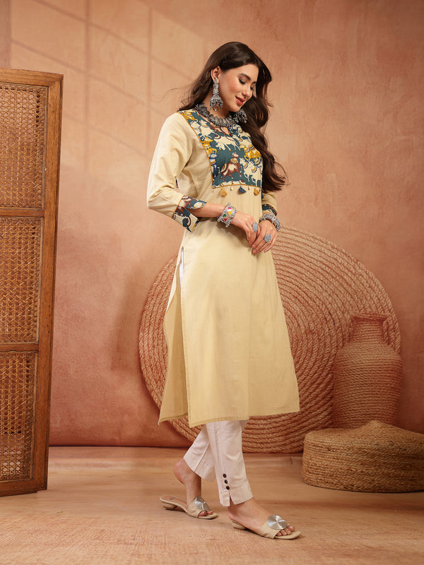 Stylum Women's Beige Solid Rayon Straight Kurta (BEIGEDHARA)