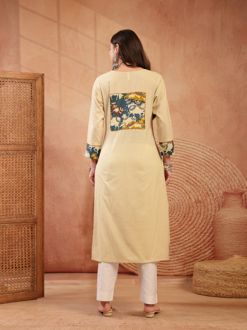 Stylum Women's Beige Solid Rayon Straight Kurta (BEIGEDHARA)