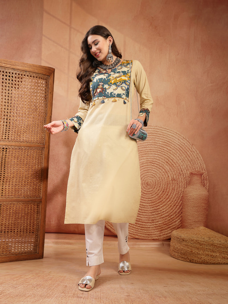 Stylum Women's Beige Solid Rayon Straight Kurta (BEIGEDHARA)