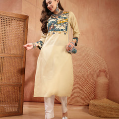 Stylum Women's Beige Solid Rayon Straight Kurta (BEIGEDHARA)