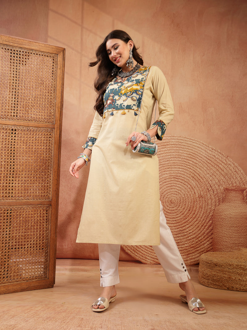 Stylum Women's Beige Solid Rayon Straight Kurta (BEIGEDHARA)