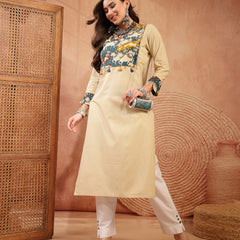 Stylum Women's Beige Solid Rayon Straight Kurta (BEIGEDHARA)