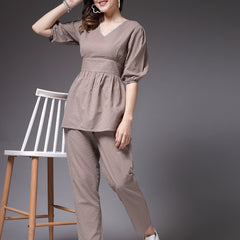 Stylum Women's Self Woven Kantha Cotton Co-Ord Set (BEIGEKATHACORD)