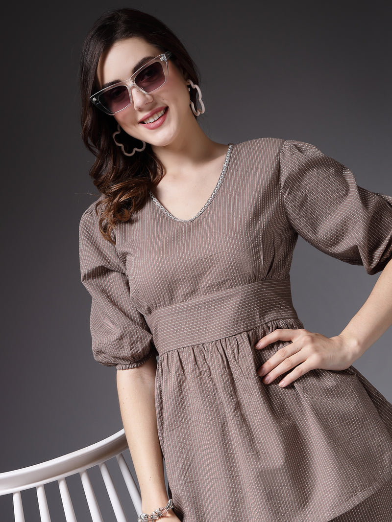 Stylum Women's Self Woven Kantha Cotton Co-Ord Set (BEIGEKATHACORD)