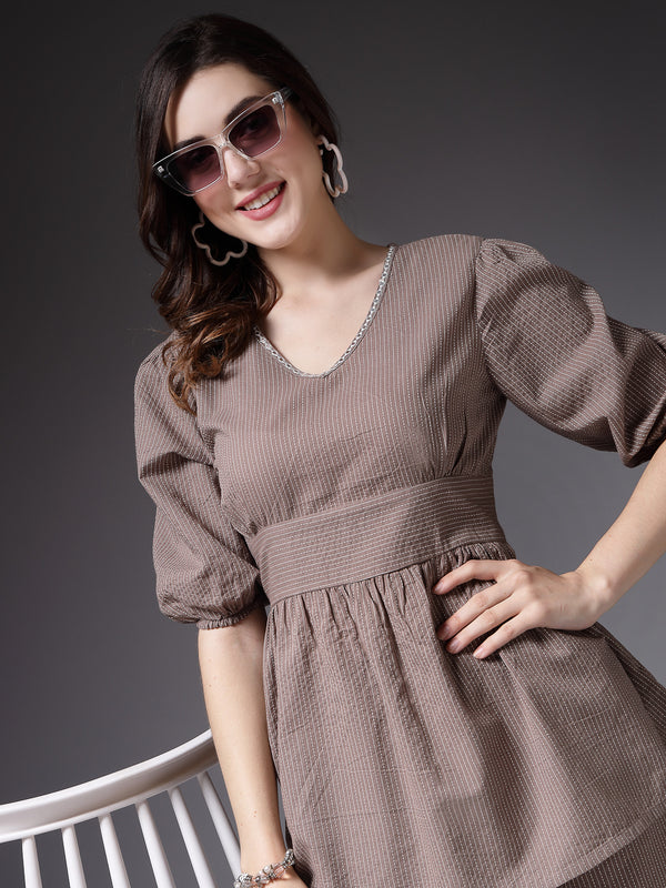 Stylum Women's Self Woven Kantha Cotton Co-Ord Set (BEIGEKATHACORD)