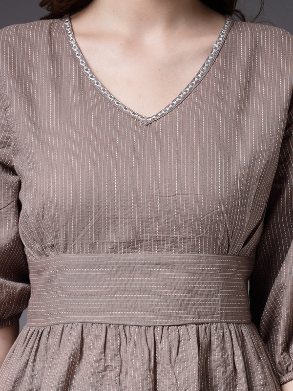 Stylum Women's Self Woven Kantha Cotton Co-Ord Set (BEIGEKATHACORD)